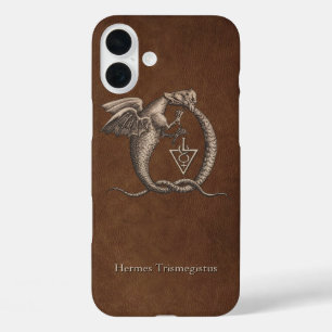 Ouroboros Dragons Dark Leather Personalised iPhone 16 Plus Case
