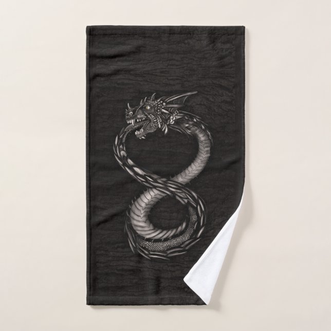 Ouroboros Infinity Dragon on bark texture Bath Towel Set (Hand Towel)
