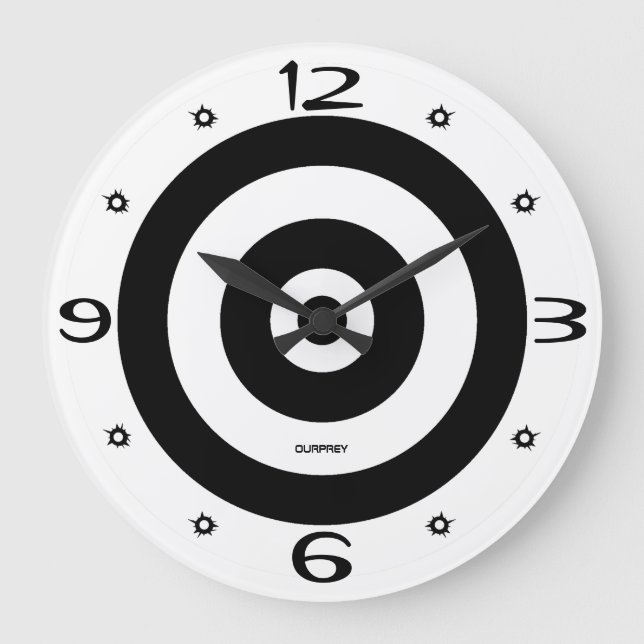 Ourprey Home Room Wall Target Bullet Holes B&W   Large Clock (Front)
