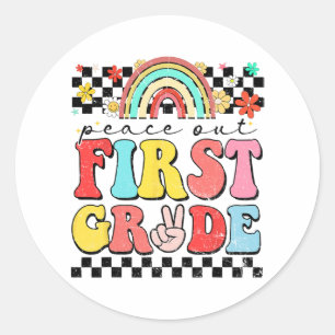 Out 1st Grade Retro Groovy Happy Last Day Of Schoo Classic Round Sticker