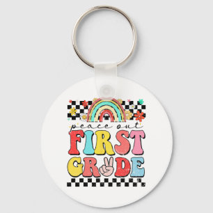 Out 1st Grade Retro Groovy Happy Last Day Of Schoo Key Ring