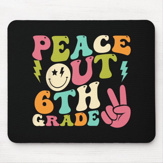 Out 6th Grade Groovy Graduation Last Day Of School Mouse Pad (Front)
