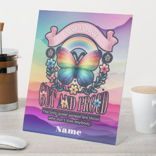 Out and Proud Gay Pride Party Pedestal Sign