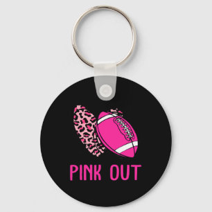 Out Breast Cancer Awareness Bleached Football Mum Key Ring