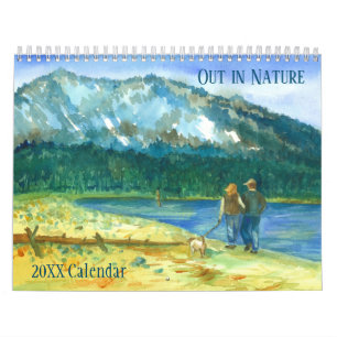 Out In Nature Watercolor Landscape Tree Mountains  Calendar