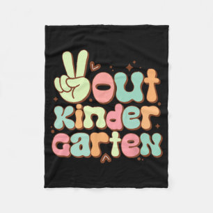 Out Kindergarten Cute Groovy Last Day Of Kindergar Fleece Blanket