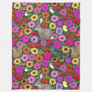 out my window… birds, bees, bunnies, butterflies fleece blanket