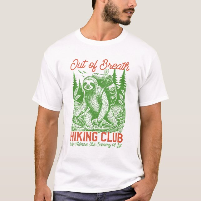 Out of Breath Funny Sloth Hiking Club T-Shirt (Front)