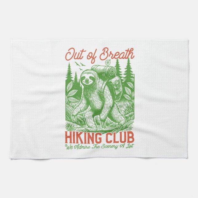 Out of Breath Funny Sloth Hiking Club Tea Towel (Horizontal)