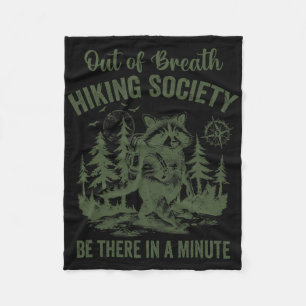 Out Of Breath Hiking Society Racoon Retro Hiking  Fleece Blanket