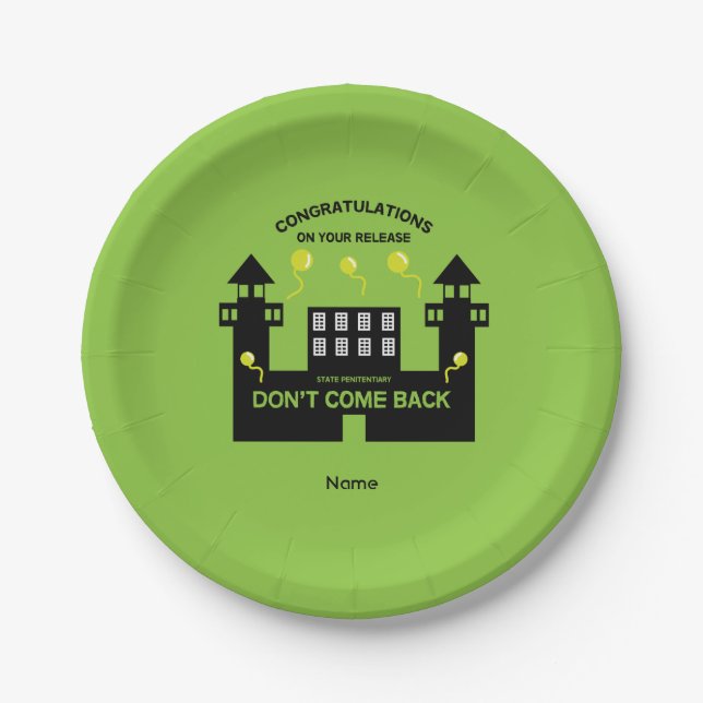 Out Of Jail Prison Release Gift Paper Plate (Front)