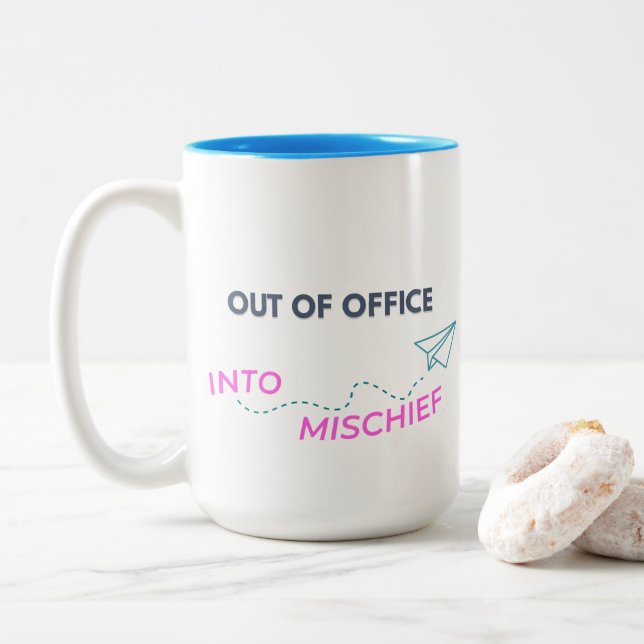 Out of Office. Into Mischief Two-Tone Coffee Mug (With Donut)