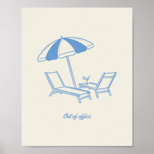 Out of Office" Minimalist Blue Line Art Beach Post Poster