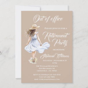 Out Of Office Women's Retirement Party Watercolor Invitation