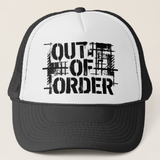 Out of Order Brutalist Industrial Typography Sweat Trucker Hat