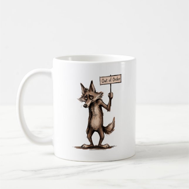 Out of Order Funny Grumpy Coyote Cartoon Coffee Mug (Left)