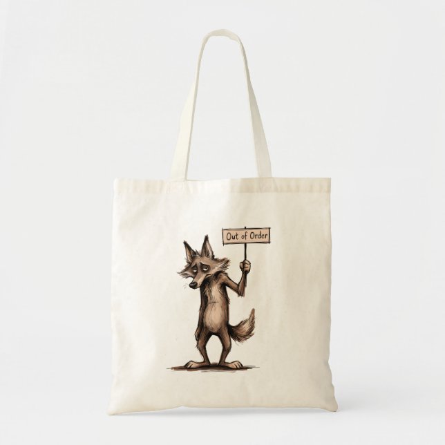 Out of Order Funny Grumpy Coyote Cartoon Tote Bag (Front)