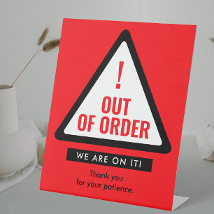 Out Of Order Laundromat Warning Red & Black Pedestal Sign