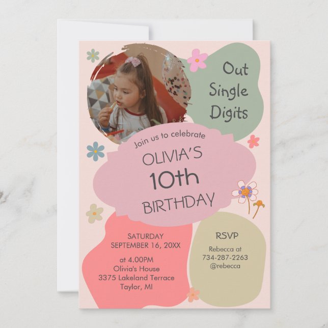 Out of Single Digits 10th Birthday Invitation (Front)