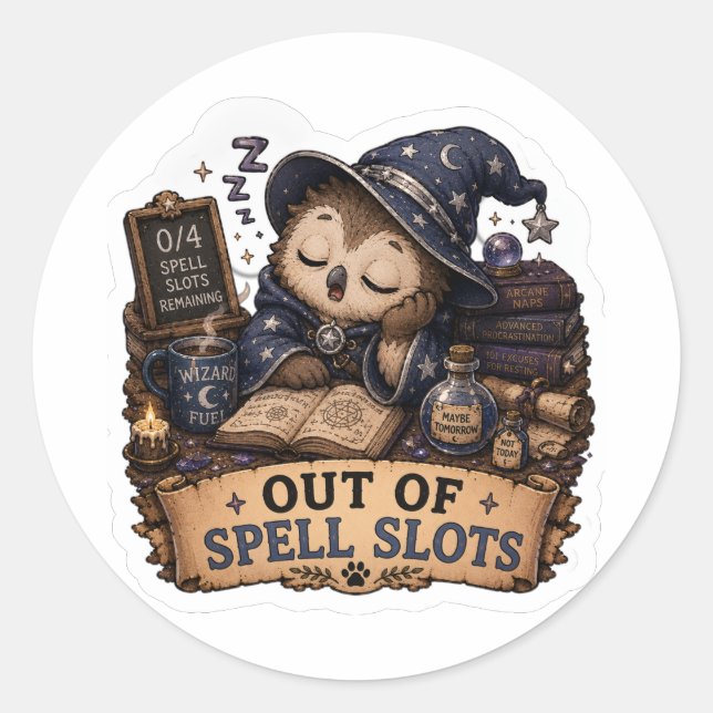 Out of Spell Slots Funny D&D Wizard Sticker (Front)