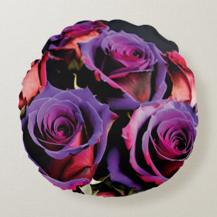 Out-Of-The-Ordinary Red and Purple Roses Round Cushion