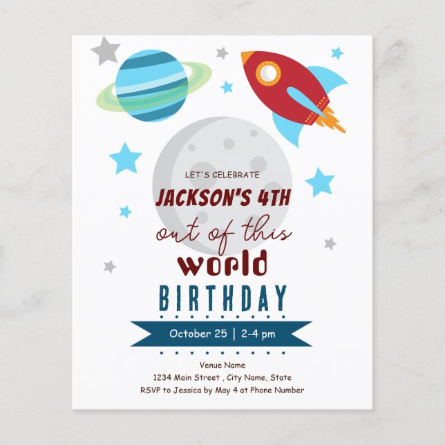 Out of This World 4th Birthday Budget (Front)