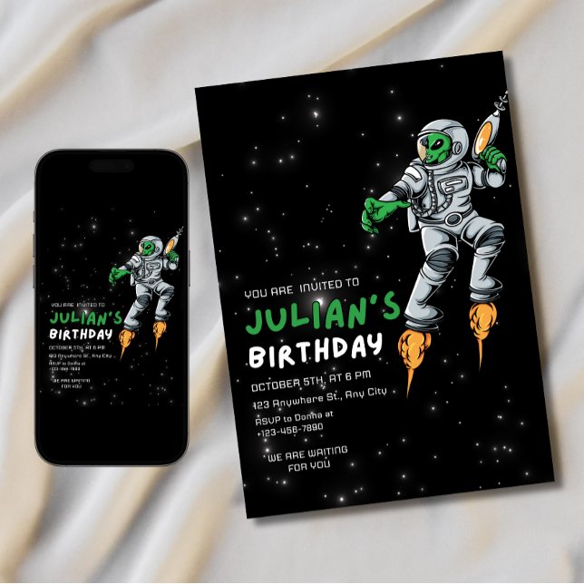 Out of this World Alien Birthday UFO Alien Birthda Invitation (Creator Uploaded)