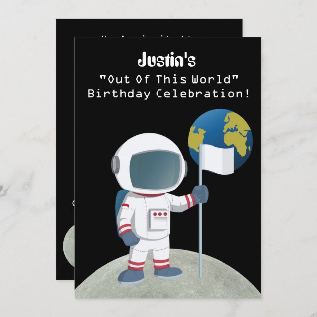 Out Of This World Astronaut Birthday Party Invitation (Front/Back)