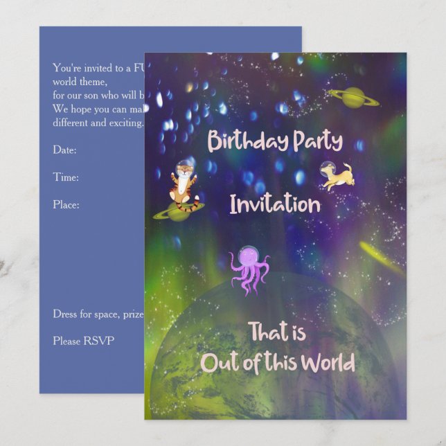 Out of This World Birthday Invitation 5 Yr Old Son (Front/Back)