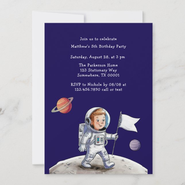 Out-Of-This-World Birthday Party - Astronaut Theme Invitation (Front)