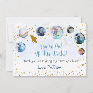 Out Of This World Galaxy Blue Gold Thank You Card