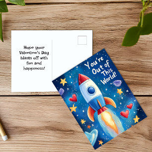 Out of This World Kids Valentine's Day Holiday Postcard