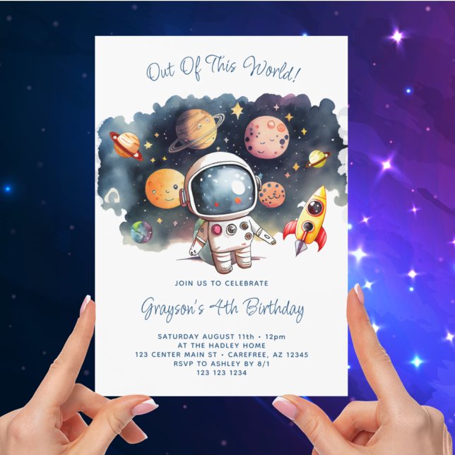 Out Of This World Outerspace 4th Birthday Invitation (Creator Uploaded)