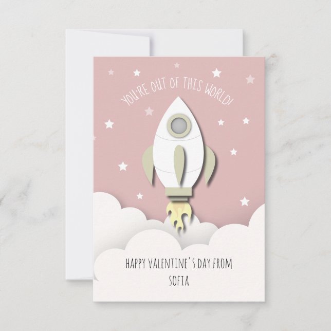 Out Of This World Pink Photo Classroom Valentine Card (Front)