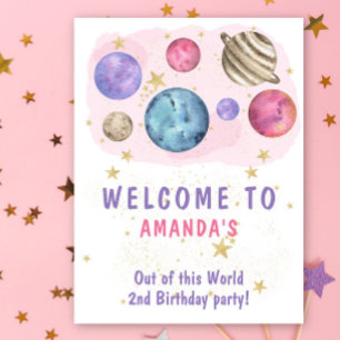 Out of this World Pink Planets Girl Welcome Party Poster