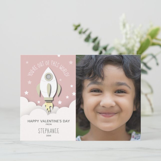 Out of This World Pink Rocket Valentine Photo (Standing Front)