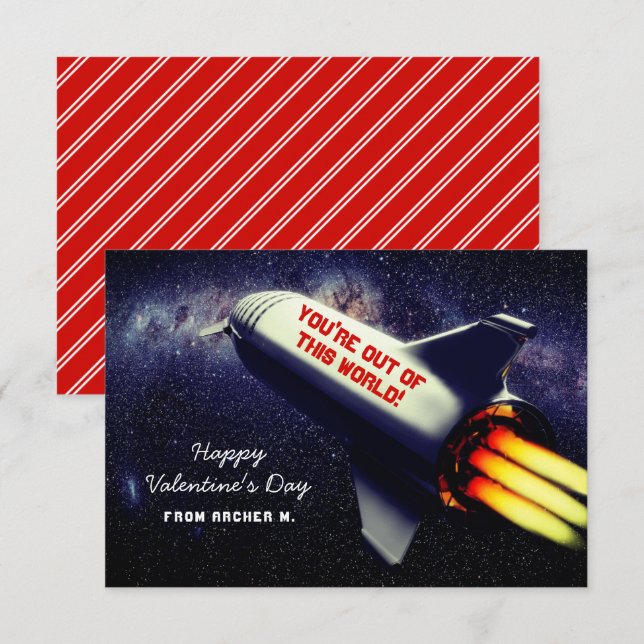Out of This World Retro Rocket Kids Valentine Card (Front/Back)
