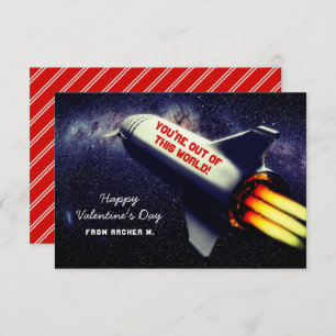 Out of This World Retro Rocket Kids Valentine Card
