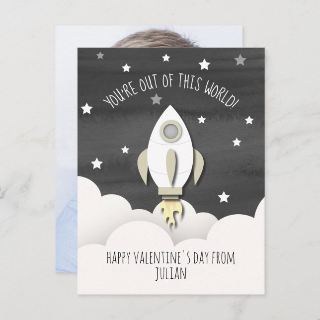 Out Of This World Rocket Classroom Valentine Photo Postcard (Front/Back)