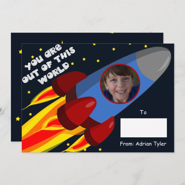 Out of this World Rocket Classroom Valentines Day  Holiday Card (Front/Back)