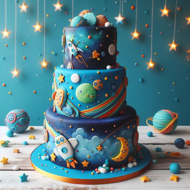 OUT OF THIS WORLD ROCKETS KIDS BIRTHDAY CAKE CARD (Creator Uploaded)