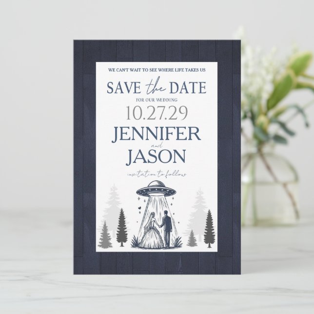 Out of this World Save The Date (Standing Front)