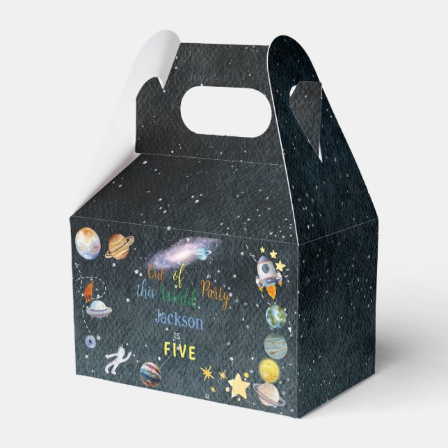 Out of this world space adventure kids birthday favour box (Front Side)