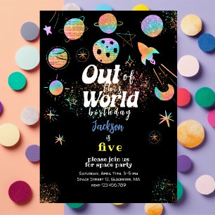 Out of this world space adventure kids birthday invitation