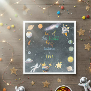 Out of this world space adventure kids birthday napkin