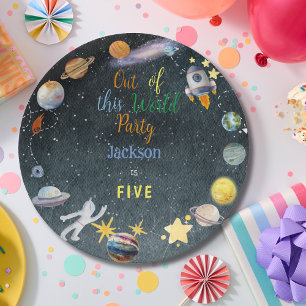 Out of this world space adventure kids birthday paper plate