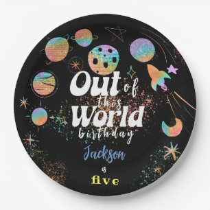 Out of this world space adventure kids birthday paper plate