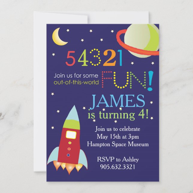Out of this World Space Birthday Party Invitation (Front)