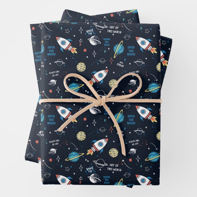 Out of This World Space Pattern Wrapping Paper Sheet (In situ)