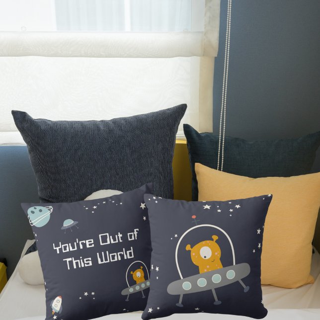 Out of This World Space Throw Pillow (Front and Back of Pillow Shown)